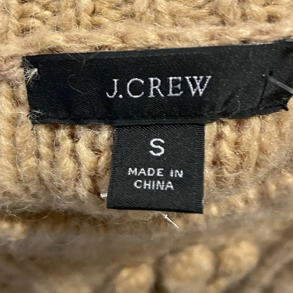 J Crew Alpaca Wool Blend Light Brown Rope Knit Sweater Crew Neck Size Small